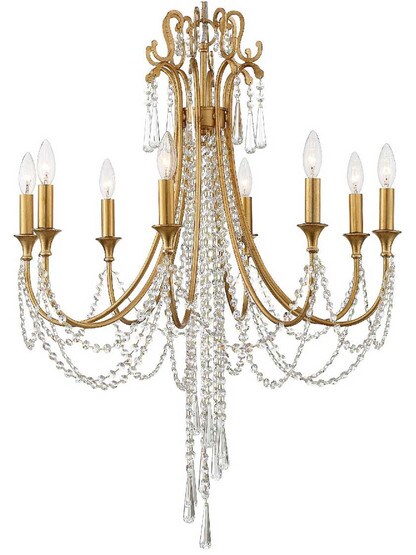 Arcadia 8 Light Chandelier in Antique Gold.